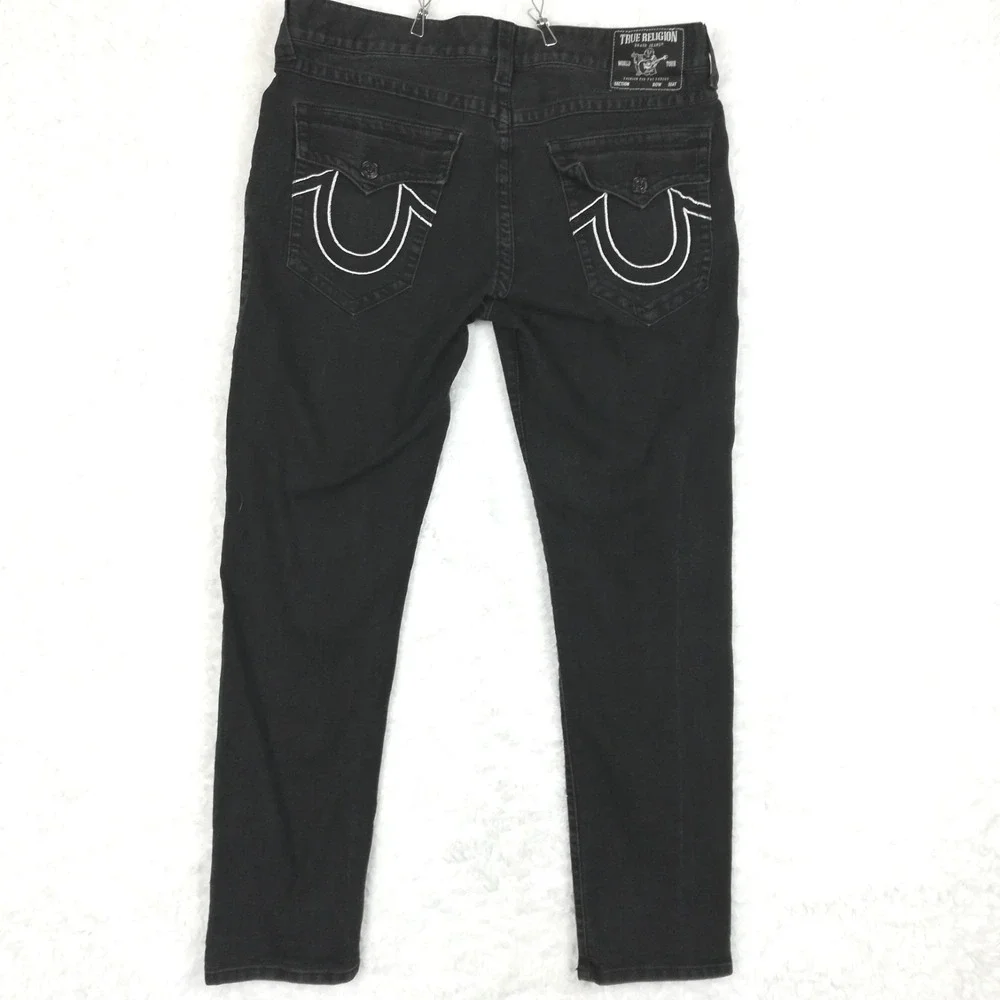 True Religion Mens Jeans Rocco Skinny Relaxed Black Denim Flap Pocket 36